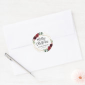 Burgundy Floral Geometric Merry kerstavond Ronde Sticker (Envelop)