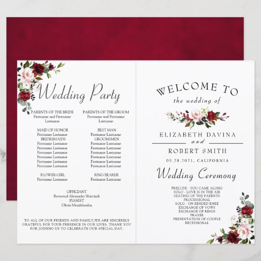 Burgundy Floral Geometric Romantic Waterverf (Voorkant / Achterkant)