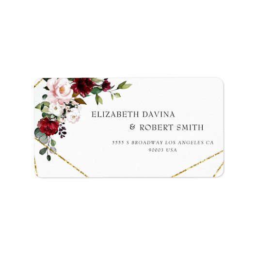 Burgundy Floral Geometric Romantic Waterverf Etiket (Voorkant)