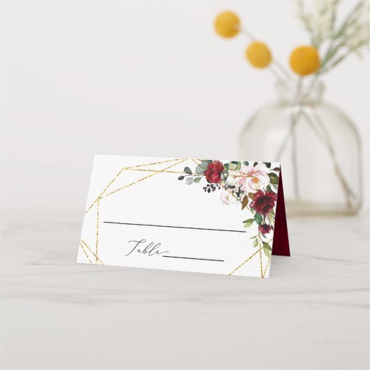 Burgundy Floral Geometric Romantic Waterverf Plaatskaartje (Voorkant)
