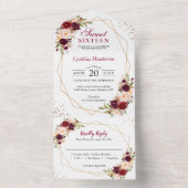 Burgundy Floral Geometric Sweet Sixteen All In One Uitnodiging (Binnen)