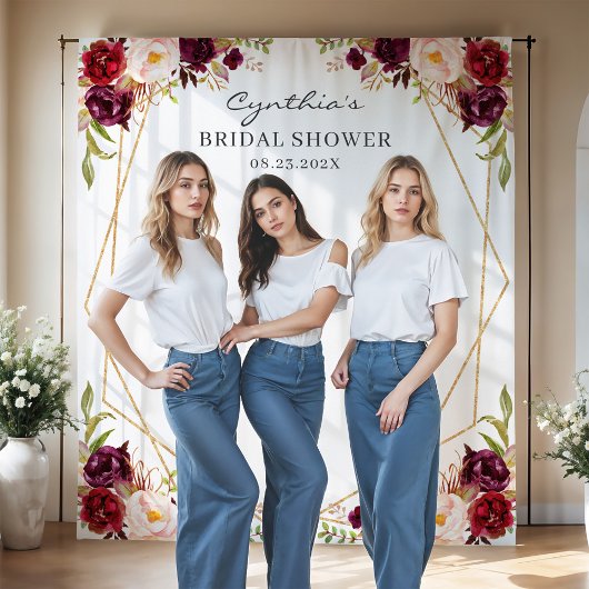 Burgundy Floral Geometric Vrijgezellenfeest Backdr Wandkleed