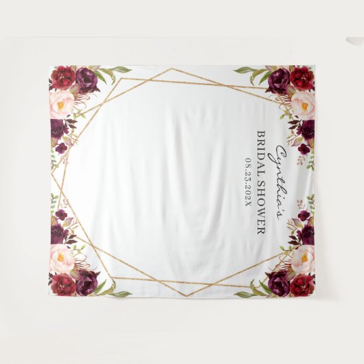 Burgundy Floral Geometric Vrijgezellenfeest Backdr Wandkleed (Voorkant (horizontaal))