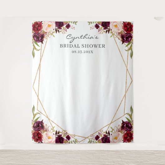 Burgundy Floral Geometric Vrijgezellenfeest Backdr Wandkleed (Voorkant)