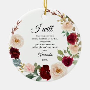 Burgundy Floral - Gepersonaliseerde Moeder van de  Keramisch Ornament