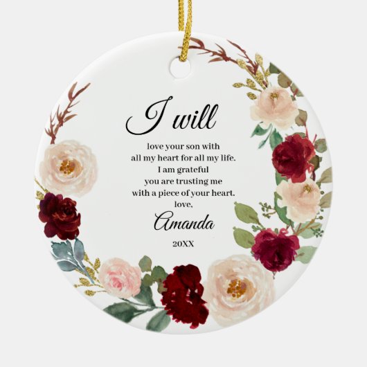 Burgundy Floral - Gepersonaliseerde Moeder van de  Keramisch Ornament (Voorkant)