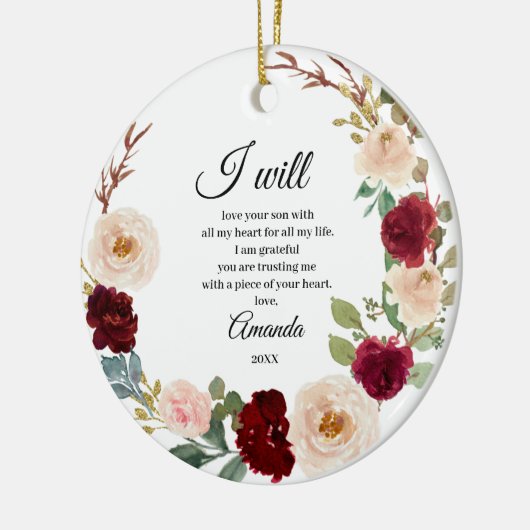 Burgundy Floral - Gepersonaliseerde Moeder van de  Keramisch Ornament (Links)