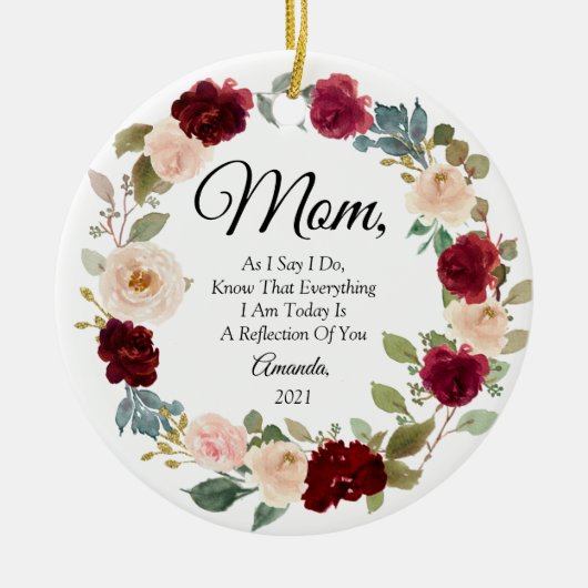 Burgundy Floral - Gepersonaliseerde moeder van de  Keramisch Ornament (Voorkant)