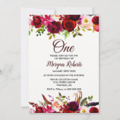 Burgundy Floral Girls 1e verjaardag Kaart (Voorkant)