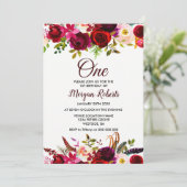 Burgundy Floral Girls 1e verjaardag Kaart (Staand voorkant)