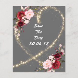 burgundy floral & glitter hart , behalve de datum