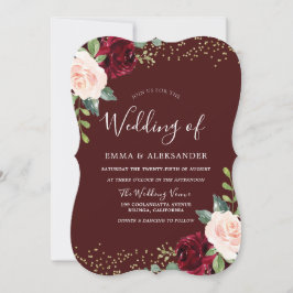 Burgundy Floral Glitter Herfst Autumn Wedding Invi Kaart