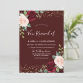 Burgundy Floral Glitter Vow Renewal Kaart (Staand voorkant)
