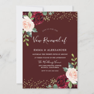 Burgundy Floral Glitter Vow Renewal Kaart