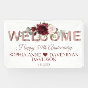 Burgundy Floral Gold 50th Wedding Celebration Spandoek