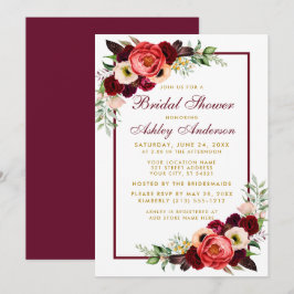 Burgundy Floral Gold Boho Vrijgezellenfeest Invite Kaart