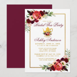 Burgundy Floral Gold Boho Vrijgezellenfeest Tea Pa Kaart