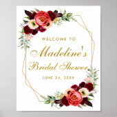 Burgundy Floral Gold Boho Vrijgezellenfeest Welkom Poster (Voorkant)