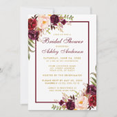 Burgundy Floral Gold Bridal Shower Invitation BF Kaart (Voorkant)