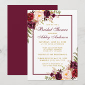 Burgundy Floral Gold Bridal Shower Invitation BF Kaart (Voorkant / Achterkant)