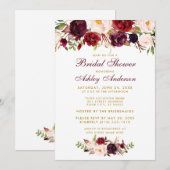 Burgundy Floral Gold Bridal Shower Invitation BW Kaart (Voorkant / Achterkant)