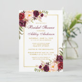 Burgundy Floral Gold Bridal Shower Kaart (Staand voorkant)