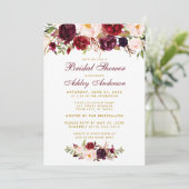 Burgundy Floral Gold Bridal Shower - uitnodiging B (Staand voorkant)