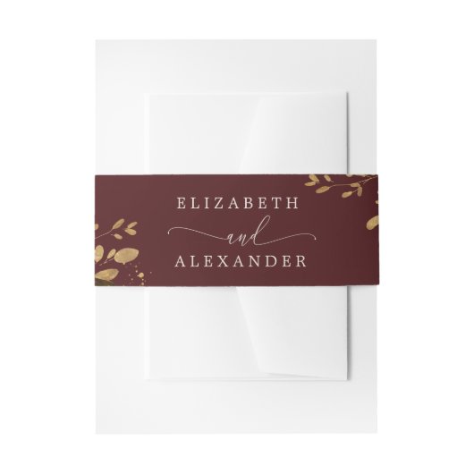 Burgundy floral gold bruiloft uitnodigingen wikkel (Voorkant Voorbeeld)