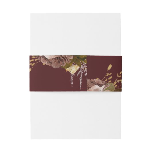 Burgundy floral gold bruiloft uitnodigingen wikkel (Achterkant Voorbeeld)