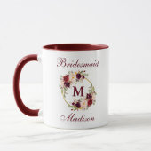 Burgundy Floral Gold Circle Bridesmaid Monogram Mok (Links)