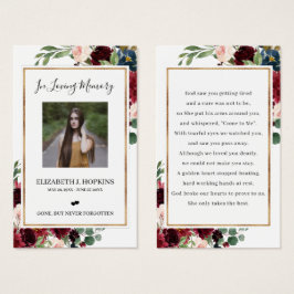 Burgundy Floral Gold Foil Lijst Foto Prayer Kaarte Visitekaartje