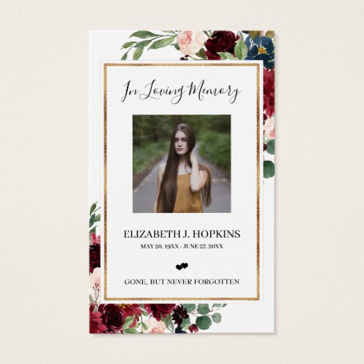Burgundy Floral Gold Foil Lijst Foto Prayer Kaarte Visitekaartje (Voorkant)