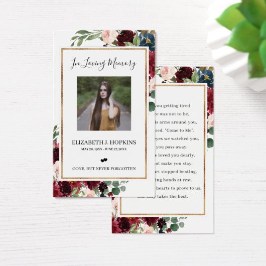 Burgundy Floral Gold Foil Lijst Foto Prayer Kaarte Visitekaartje (Bureau)