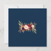 Burgundy Floral Gold Foil Navy Blue Wedding Kaart (Achterkant)