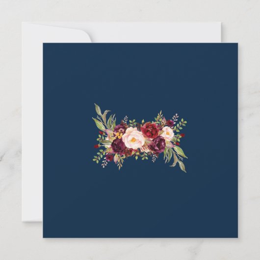 Burgundy Floral Gold Foil Navy Blue Wedding Kaart (Achterkant)