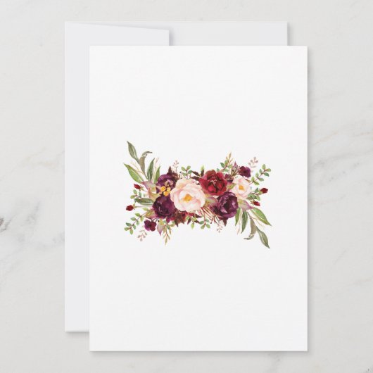 Burgundy Floral Gold Foil Script Weduwen Invite Kaart (Achterkant)