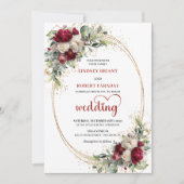 Burgundy Floral Gold Frame Elegant Wedding Invite Kaart (Voorkant)