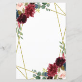 Burgundy Floral Gold Geometric Greenery Menu Kaart (Achterkant)