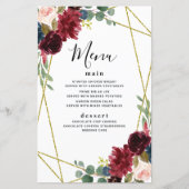 Burgundy Floral Gold Geometric Greenery Menu Kaart (Voorkant)