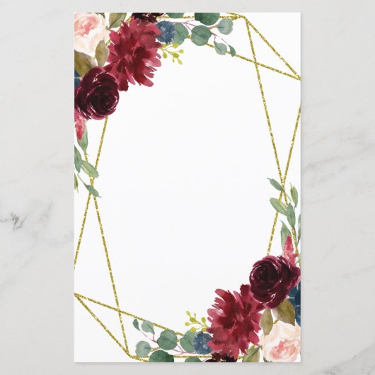 Burgundy Floral Gold Geometric Greenery Programma' (Achterkant)