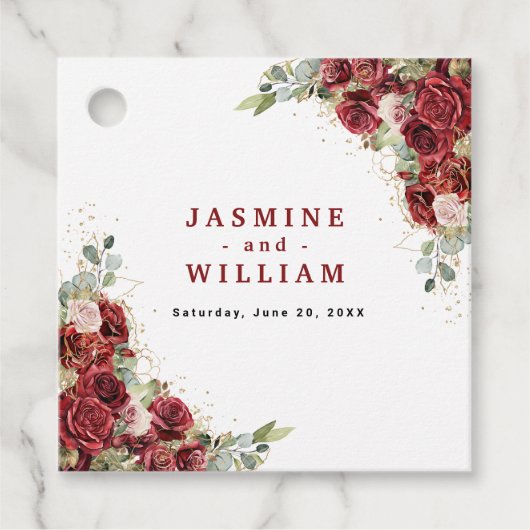 Burgundy Floral Gold Geometric Wedding Bedankjes Labels (Voorkant)