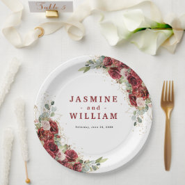 Burgundy Floral Gold Geometric Wedding Papieren Bordje