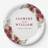 Burgundy Floral Gold Geometric Wedding Papieren Bordje (Voorkant)