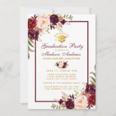 Burgundy Floral Gold Graduation Party Invitation B Kaart (Voorkant)