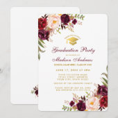 Burgundy Floral Gold Gradution Party Invite RB Kaart (Voorkant / Achterkant)