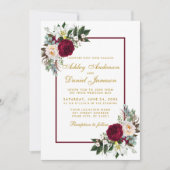 Burgundy Floral Gold Greenery omhuld huwelijk Kaart (Voorkant)
