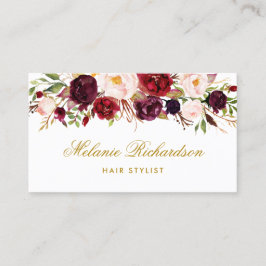 Burgundy Floral Gold Hair Stylist Appointment Card Afsprakenkaartje