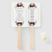 Burgundy Floral Gold Hexagon Lijst Wedding Program Handwaaier (Voorkant en achterkant)
