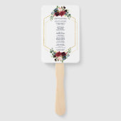 Burgundy Floral Gold Hexagon Lijst Wedding Program Handwaaier (Achterkant)