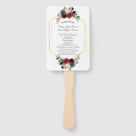 Burgundy Floral Gold Hexagon Lijst Wedding Program Handwaaier